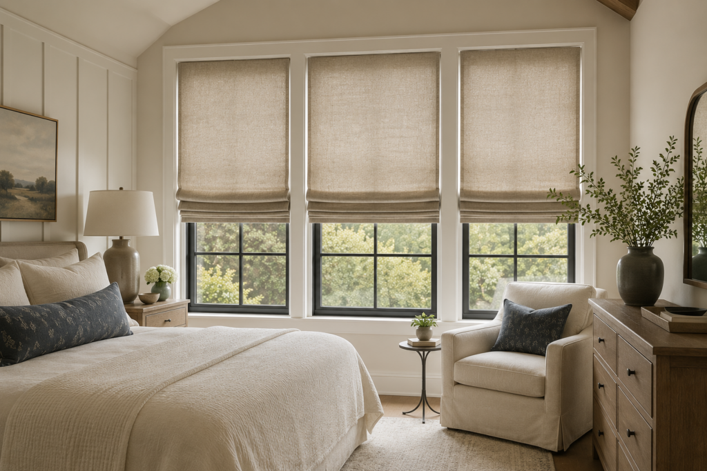 Custom roman shades in a modern interior