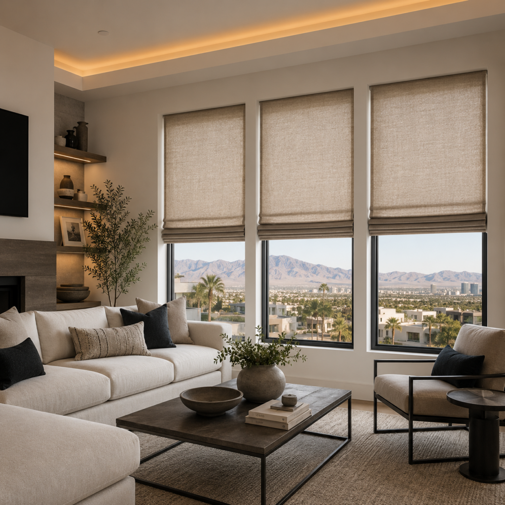 Custom roman shades in a modern interior