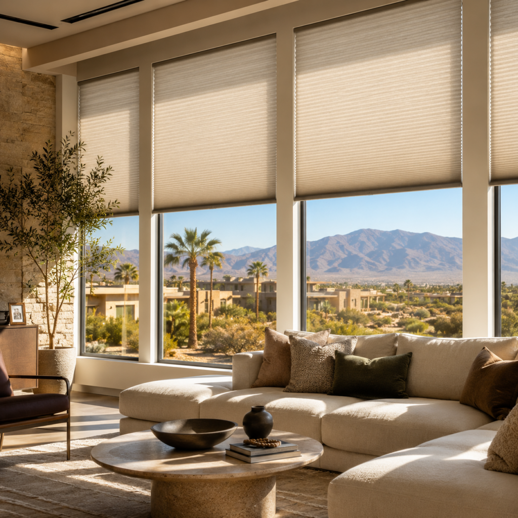 Custom honeycomb shades in a modern interior