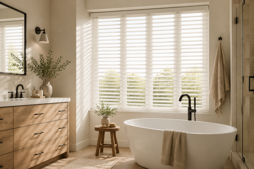 Custom window treatment in a modern interior