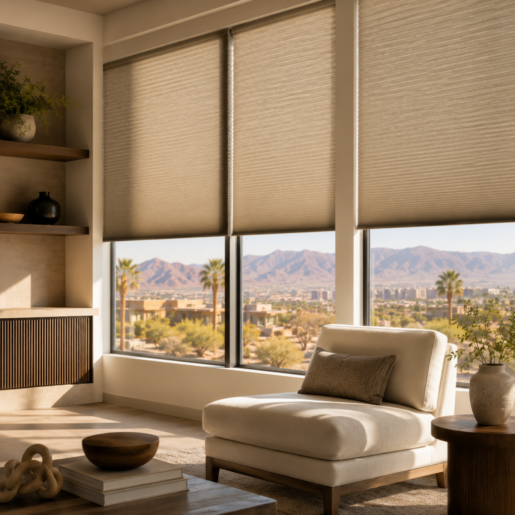 Custom window treatment in a modern interior