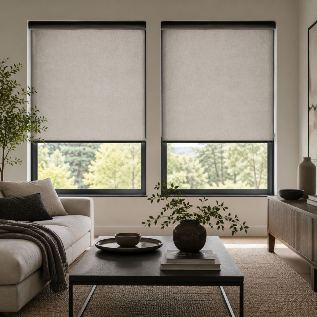 Custom roller shades in a modern interior