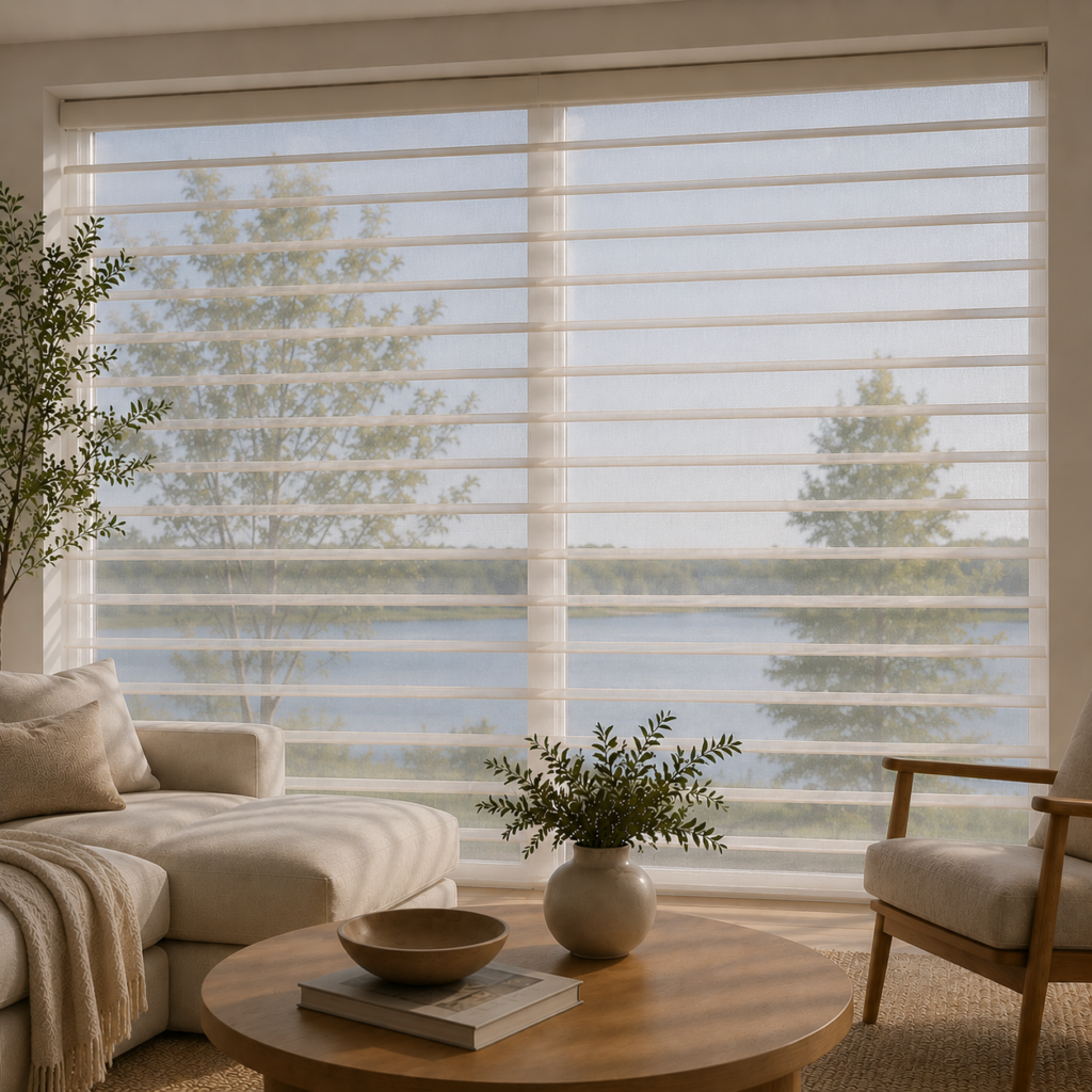 Sheer window treatment with an open outside view