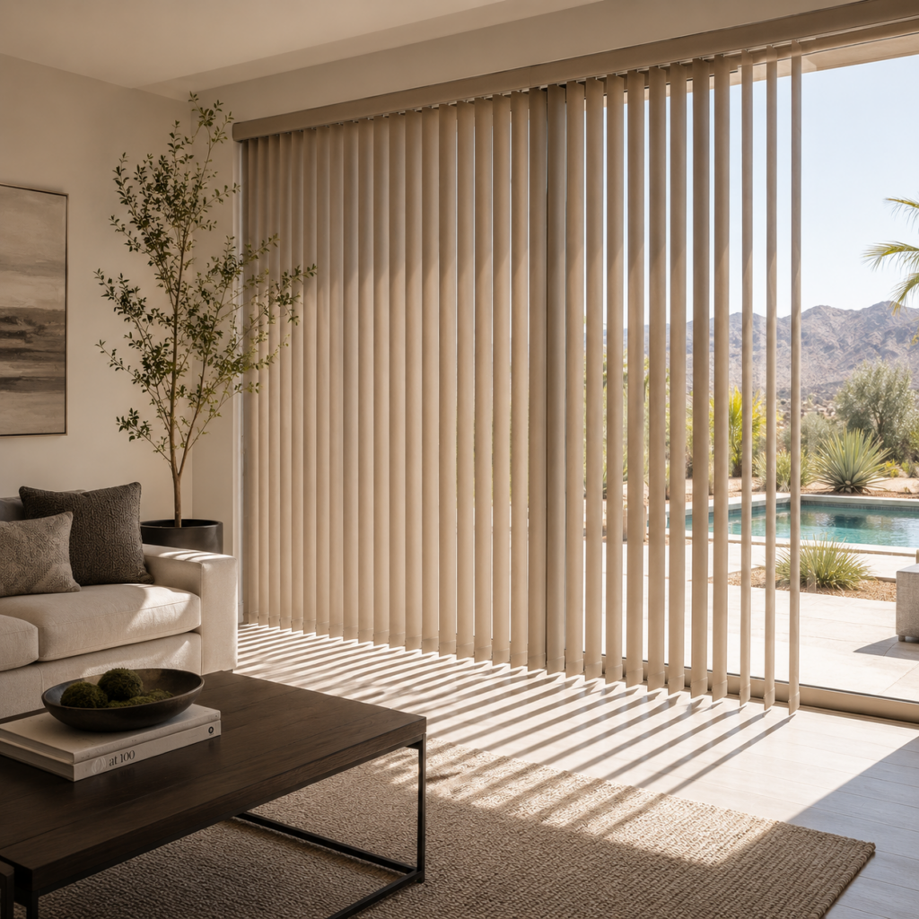 Custom vertical shades in a modern interior