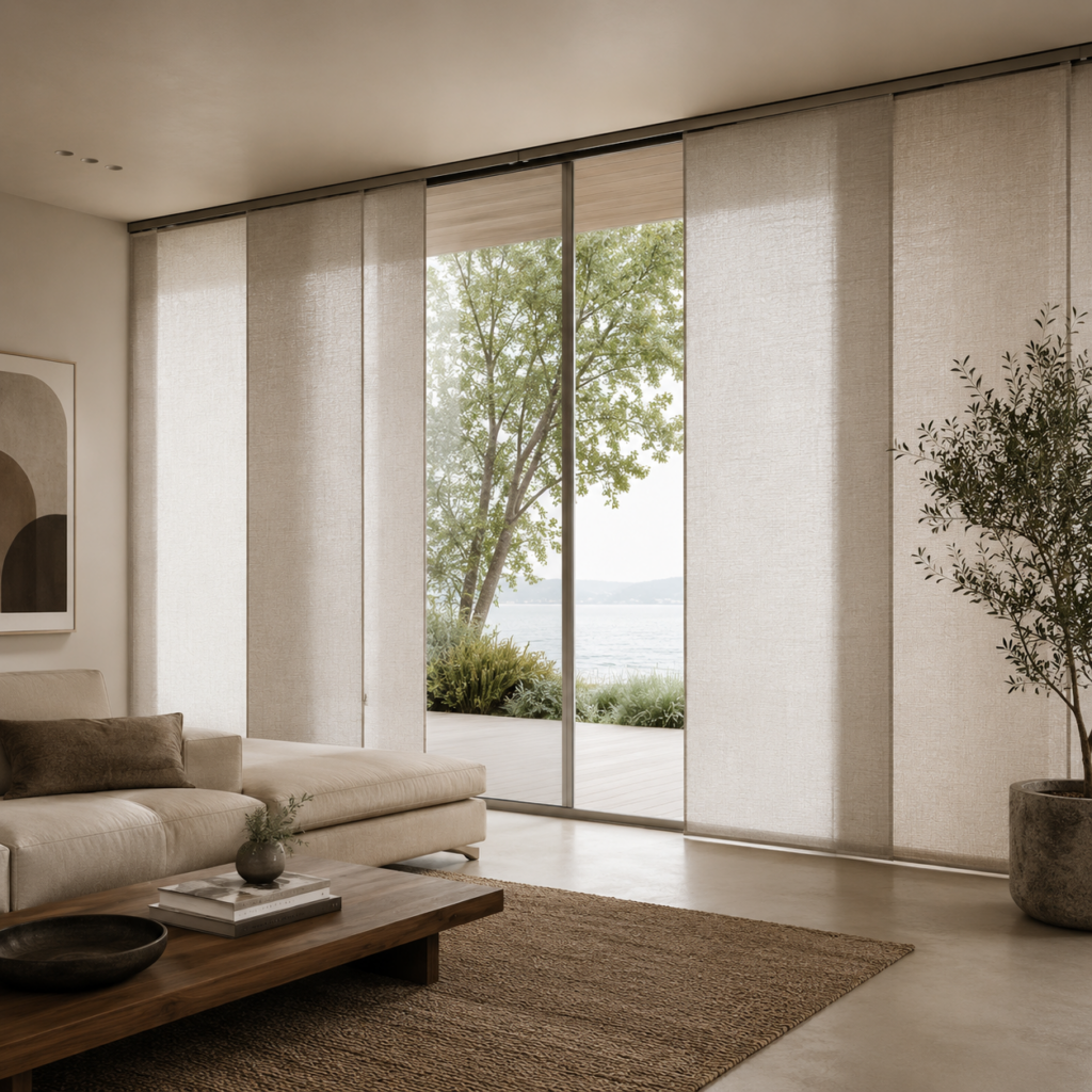 Custom panel tracks in a modern interior