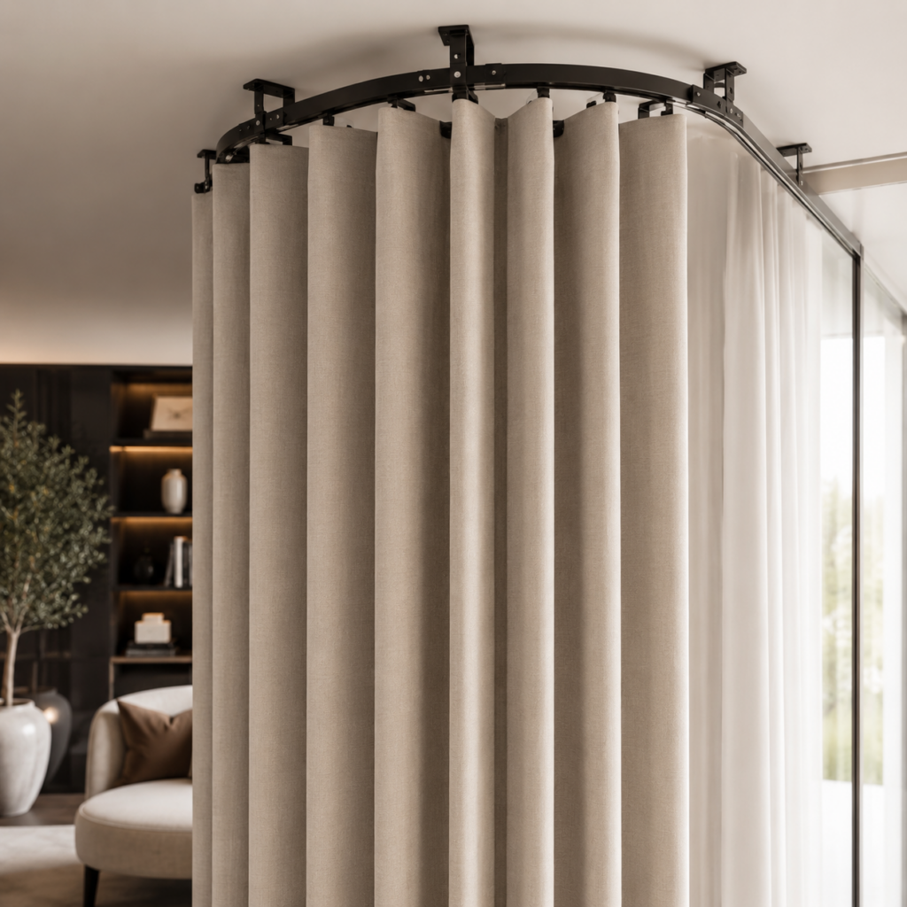 Custom draperies in a modern interior