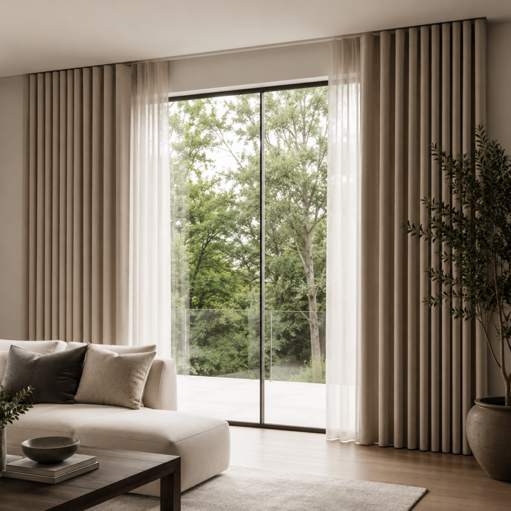 Custom draperies in a modern interior