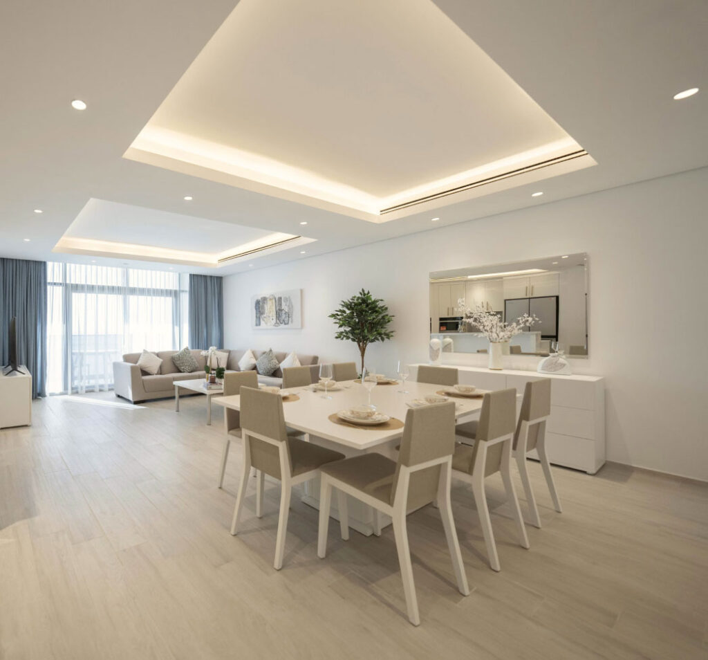 Custom window treatments in a modern interior