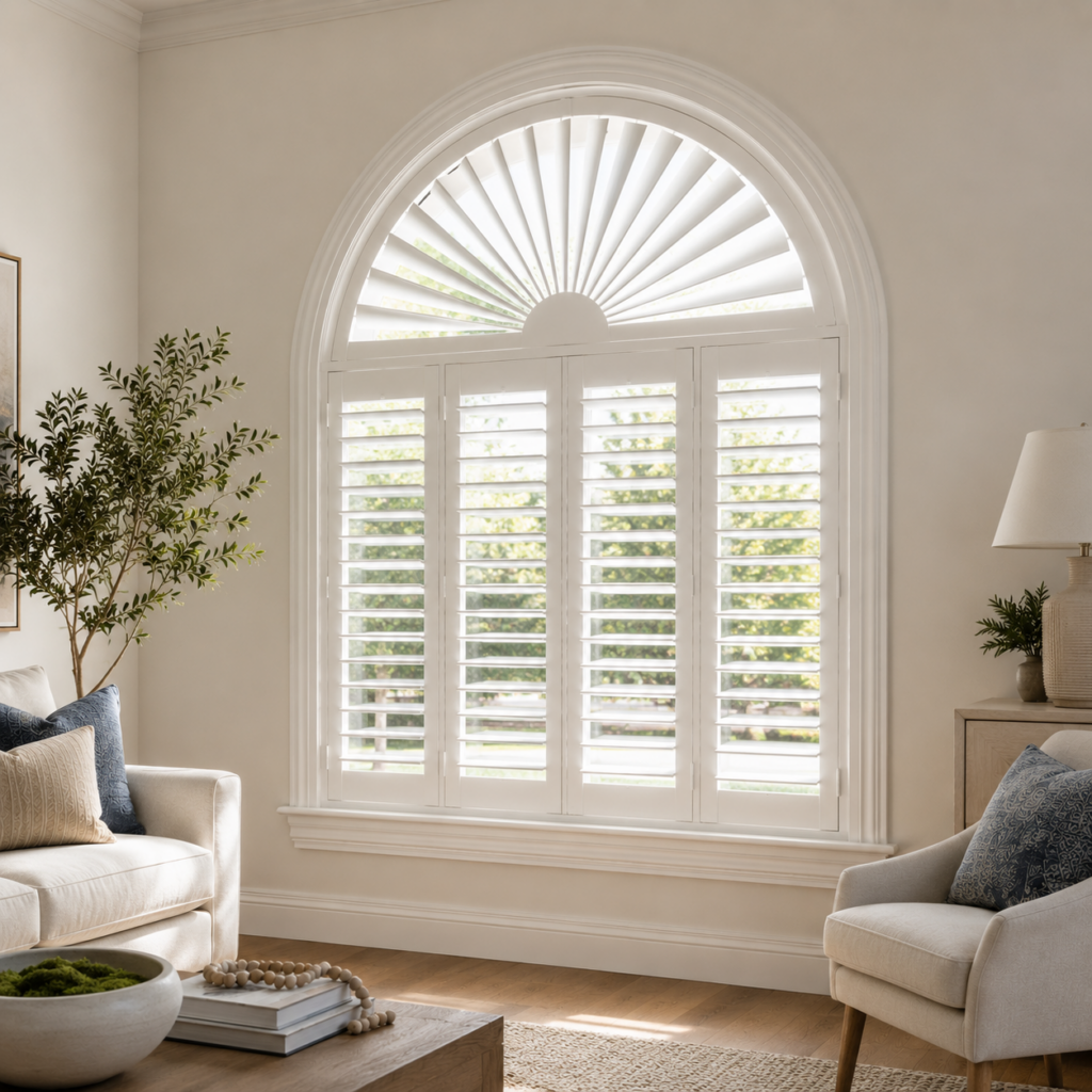 Custom unique window shapes in a modern interior