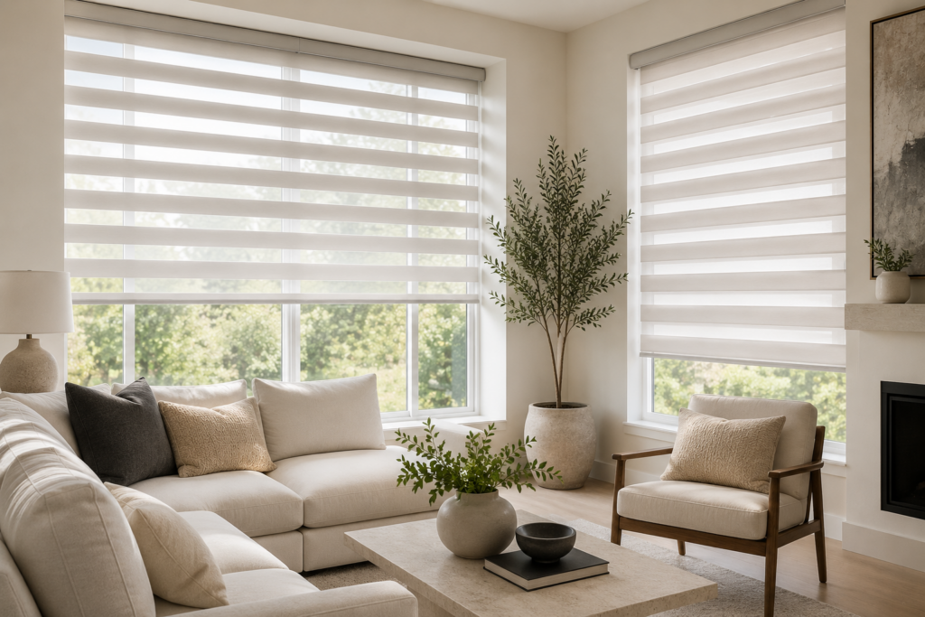 Custom transition shades in a modern interior