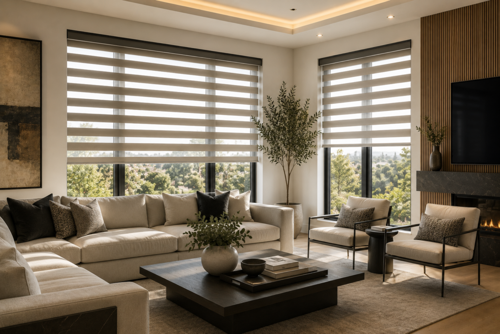 Custom transition shades in a modern interior