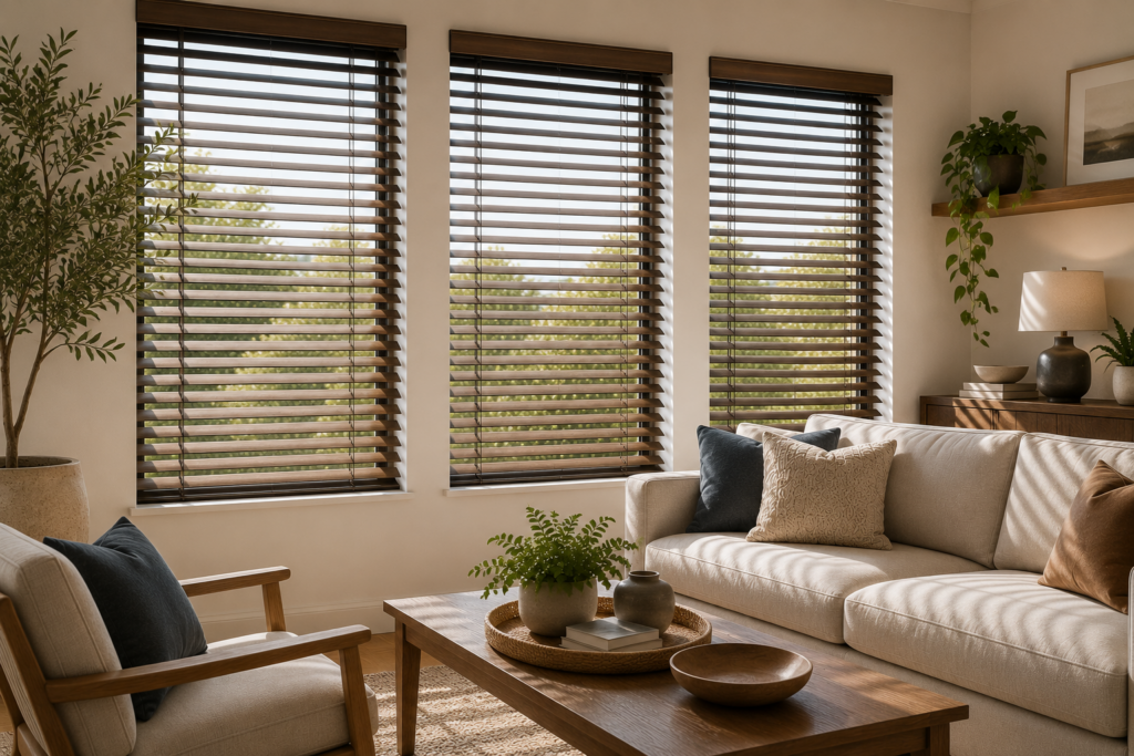 Custom horizontal blinds in a modern interior