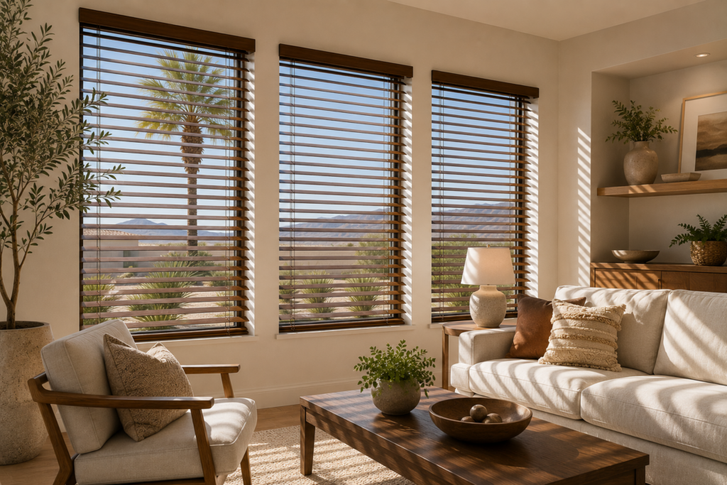 Custom horizontal blinds in a modern interior