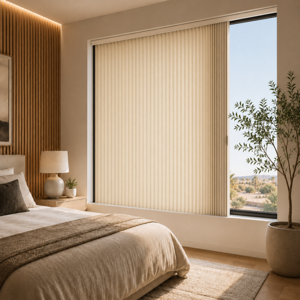 Vertical cellular shade reducing desert heat