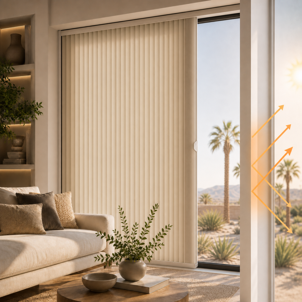 Vertical cellular shade demonstrating heat control